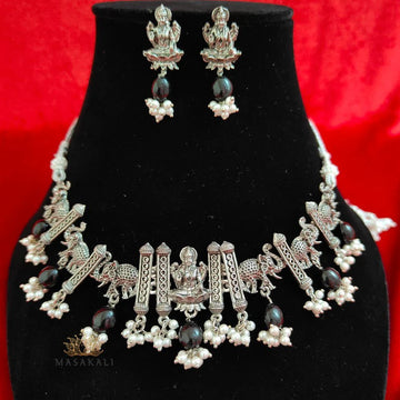 Silver-Plated Goddess Laxmi Choker Necklace Set