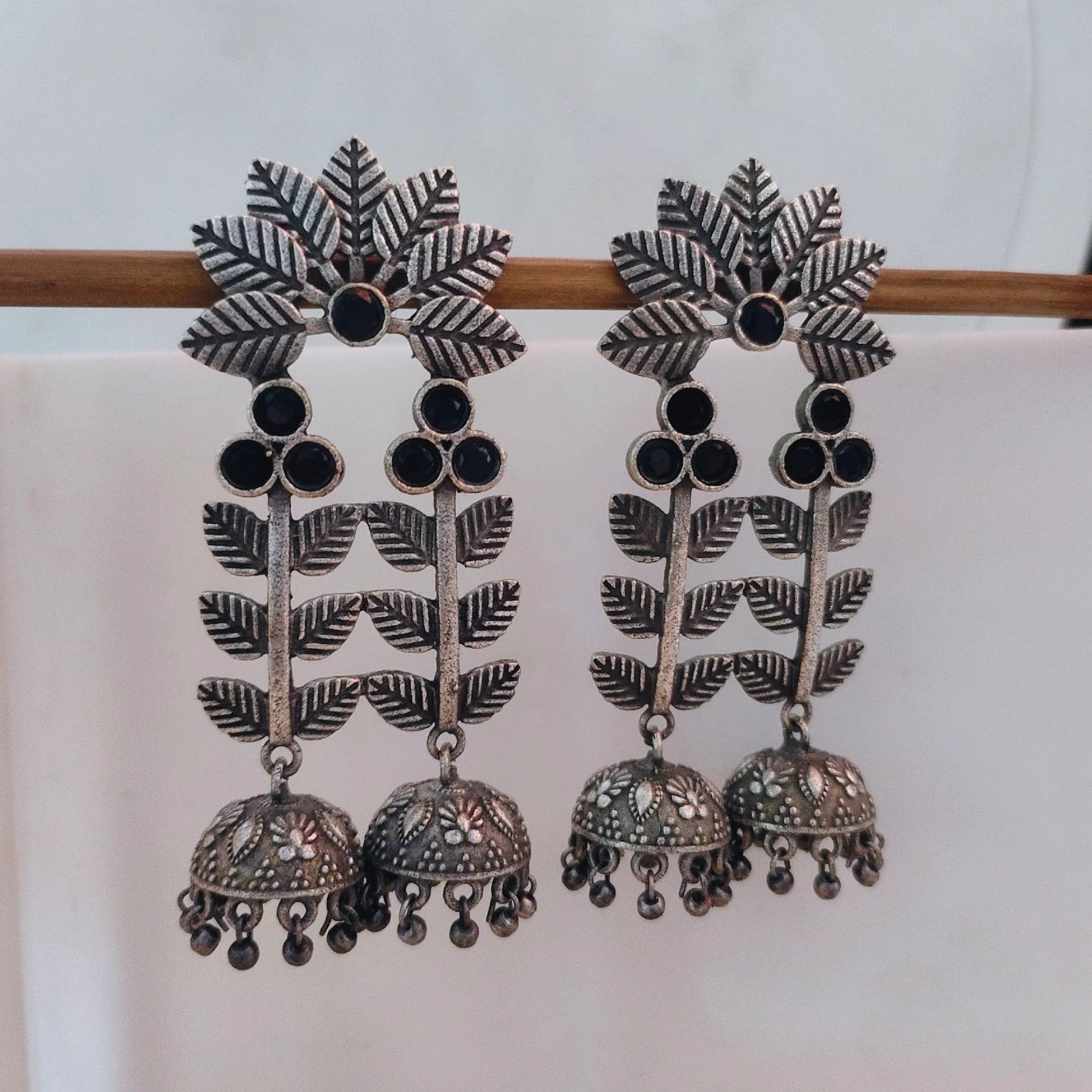 Silver-Plated Leaf Shaped Jhumka Earrings