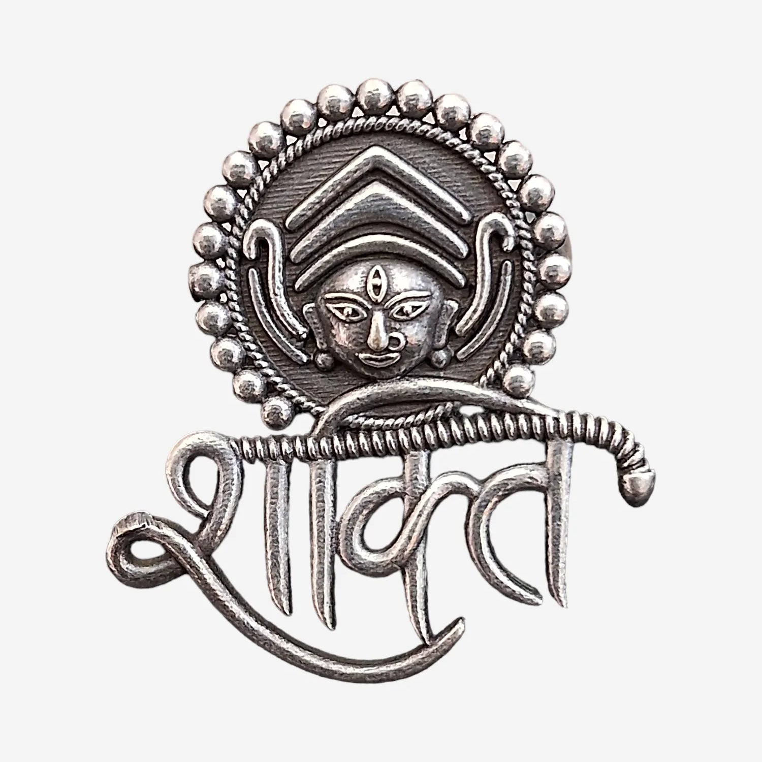 Silver-Plated Oxidised Maa Durga Shakti Finger Ring