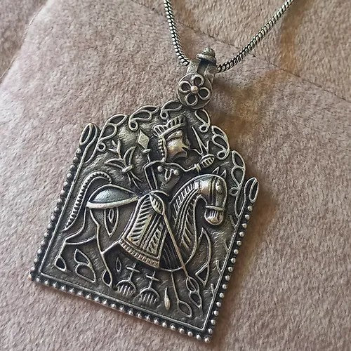Silver-Plated Saint Baba Ramdev Pir Pendant Necklace