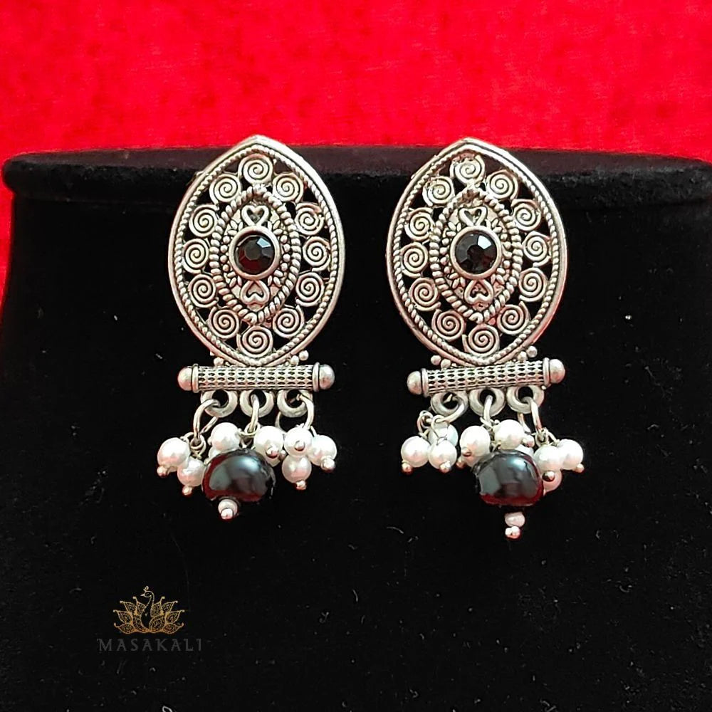 Silver-Plated Stone & Pearl Beaded Haar Necklace Set, Black