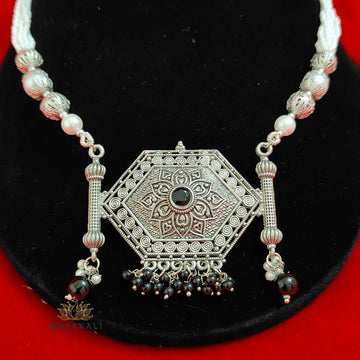 Silver-Plated Stone & Pearl Beaded Haar Necklace Set, Black