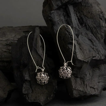 Silver-Toned Filigree Art Ball Antique Dangler Earrings
