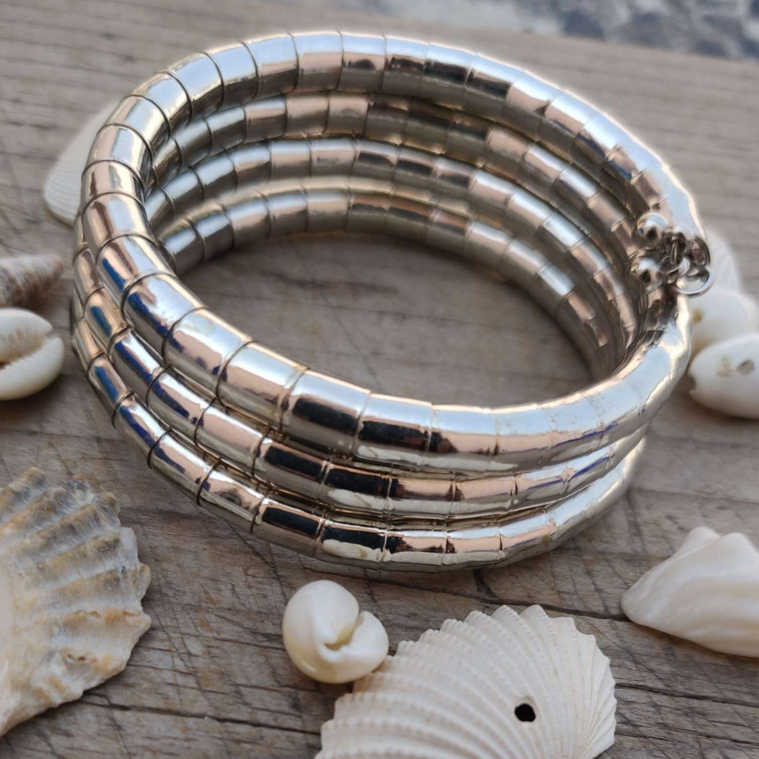 Silver-Toned Lightweight Adjustable Spiral Bangle