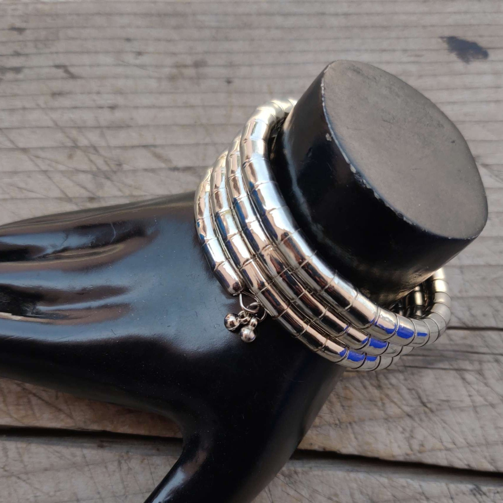 Silver-Toned Lightweight Adjustable Spiral Bangle