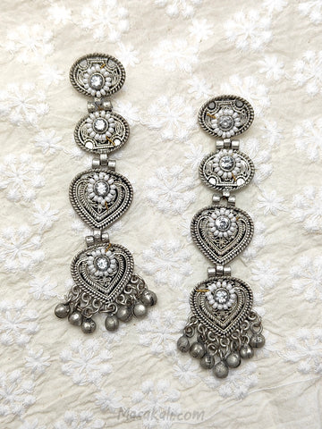 Chandelier Style Earrings, Pearls Ghungroo Kundan Statement Earrings