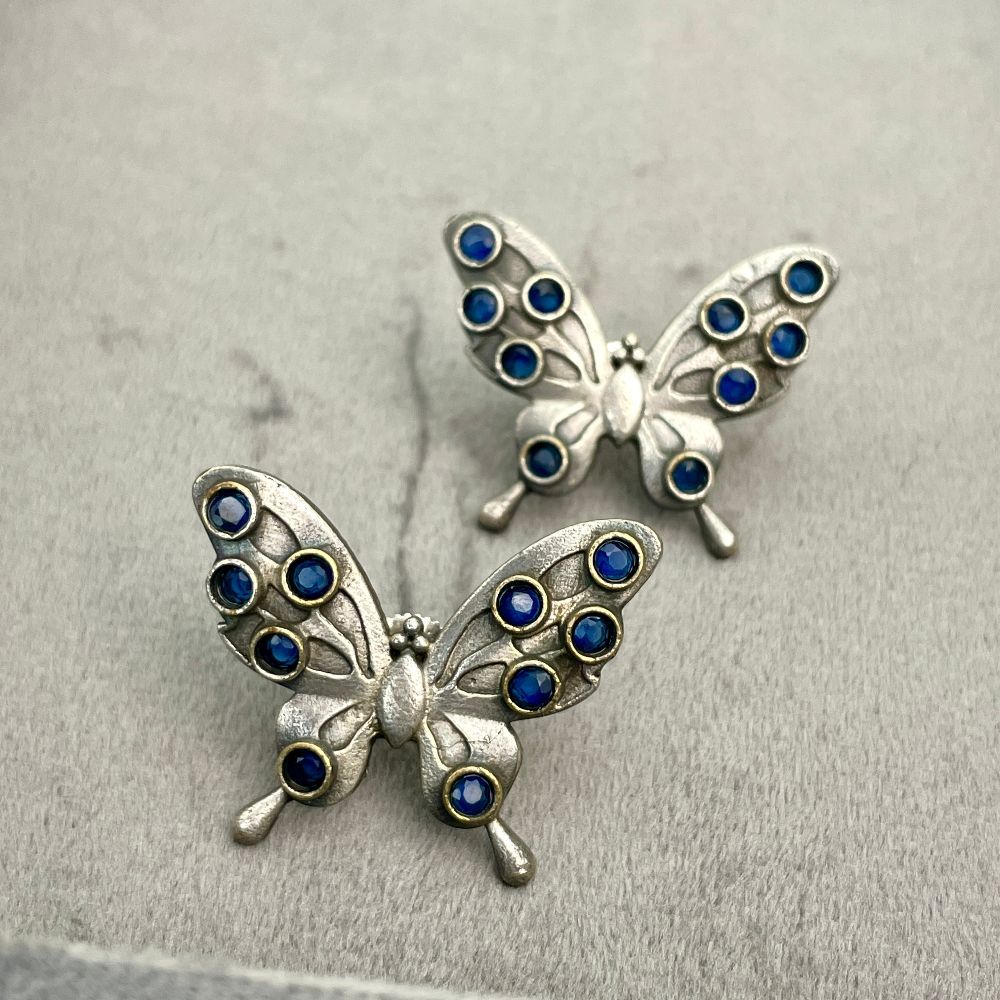 Silver-Plated Butterfly Design Oxidised Stud Earrings
