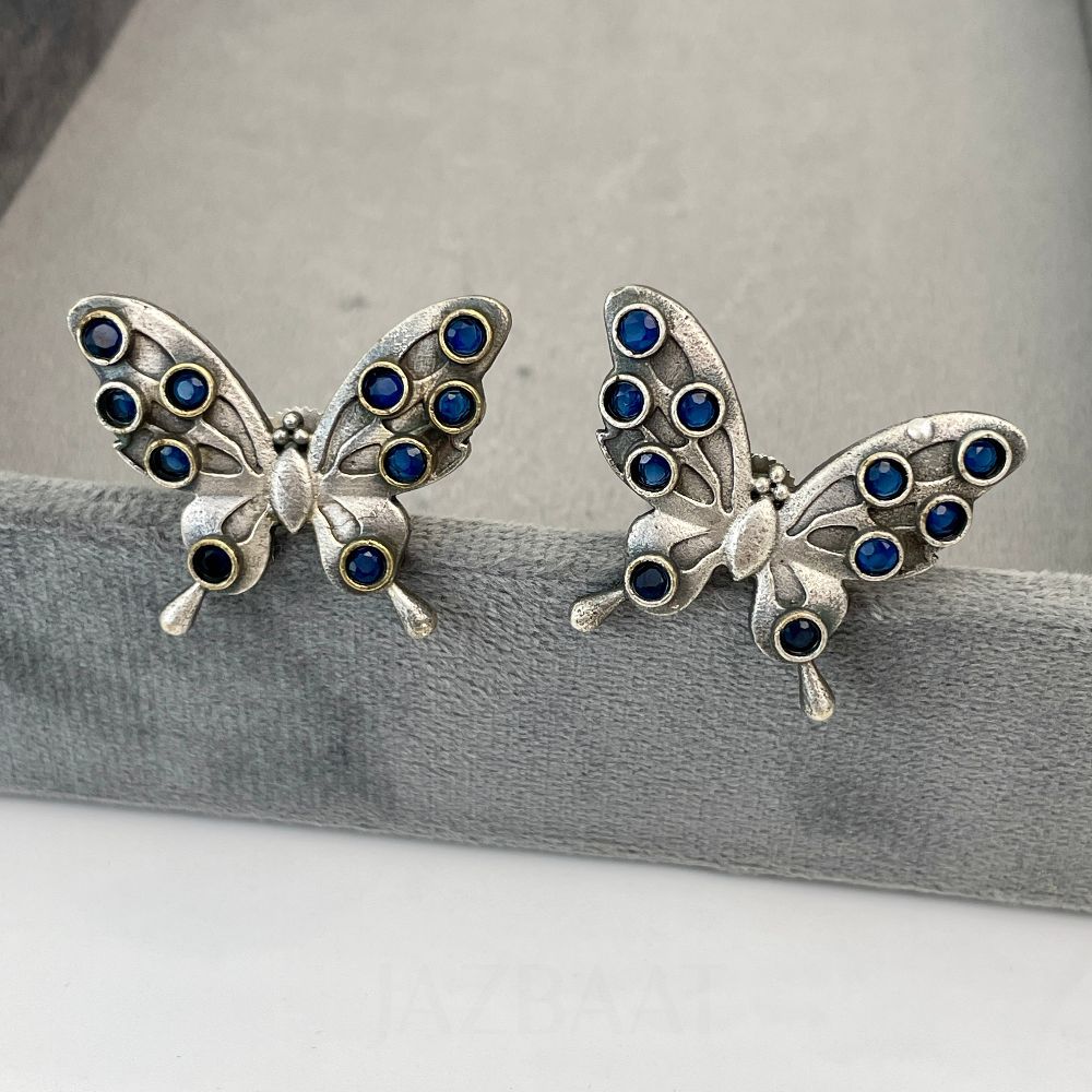 Silver-Plated Butterfly Design Oxidised Stud Earrings