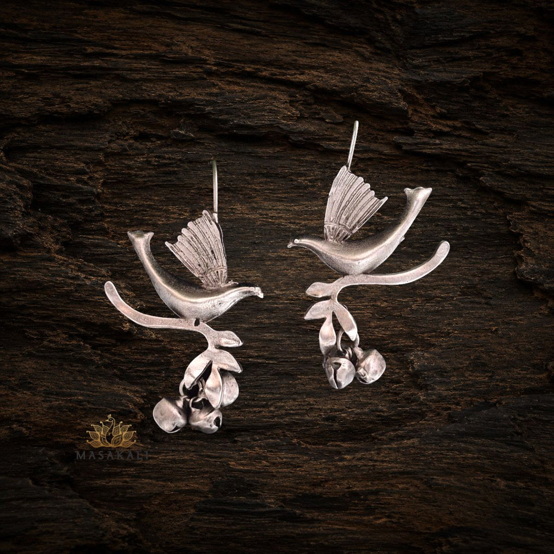 Silver Look-alike Oxidised Bird Drop Earrings