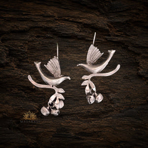 Silver Look-alike Oxidised Bird Drop Earrings