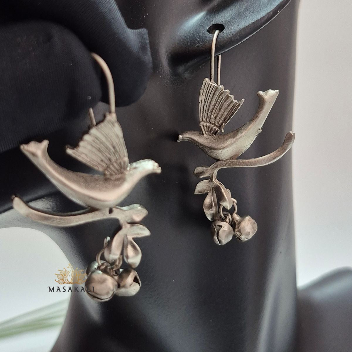 Silver Look-alike Oxidised Bird Drop Earrings