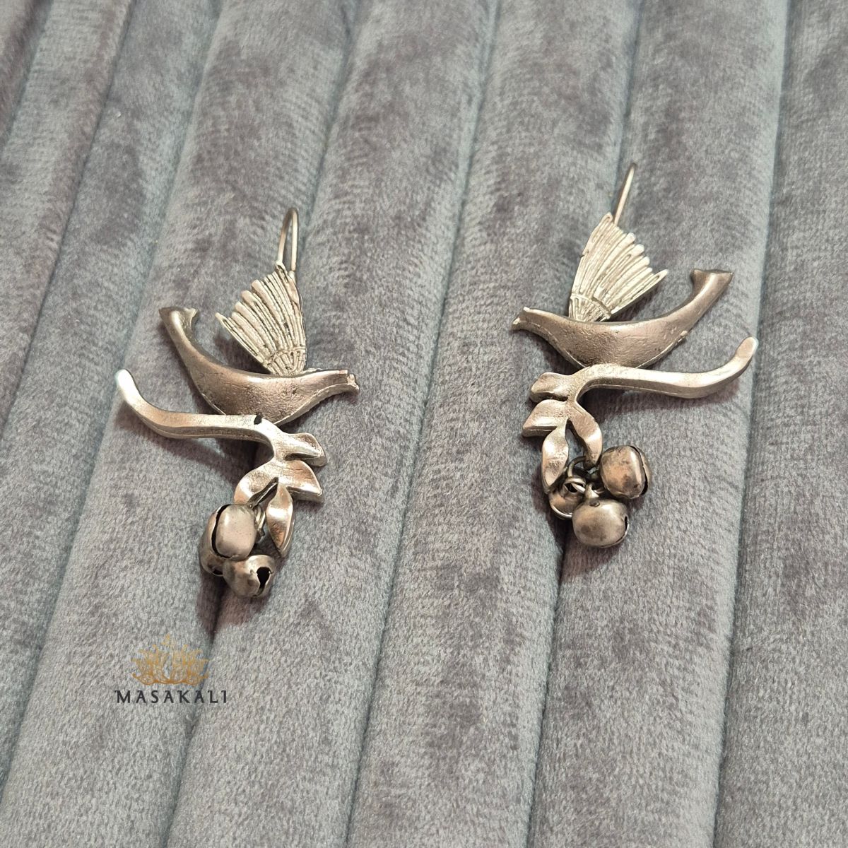 Silver Look-alike Oxidised Bird Drop Earrings
