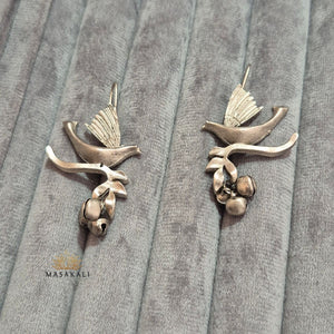 Silver Look-alike Oxidised Bird Drop Earrings