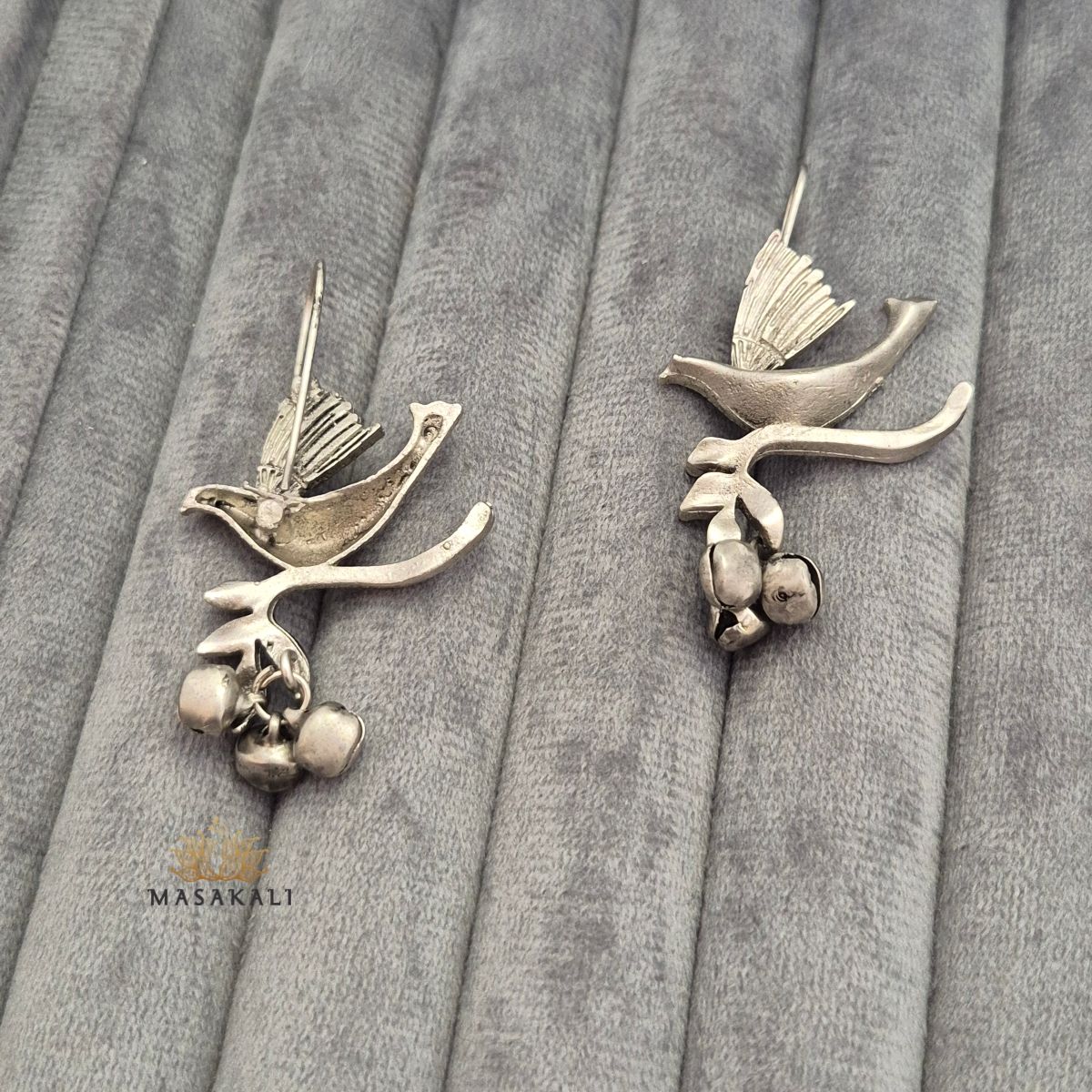 Silver Look-alike Oxidised Bird Drop Earrings