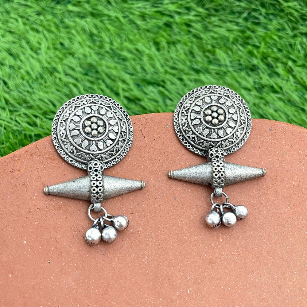 Silver Oxidised Antique Look Dangle Earrings