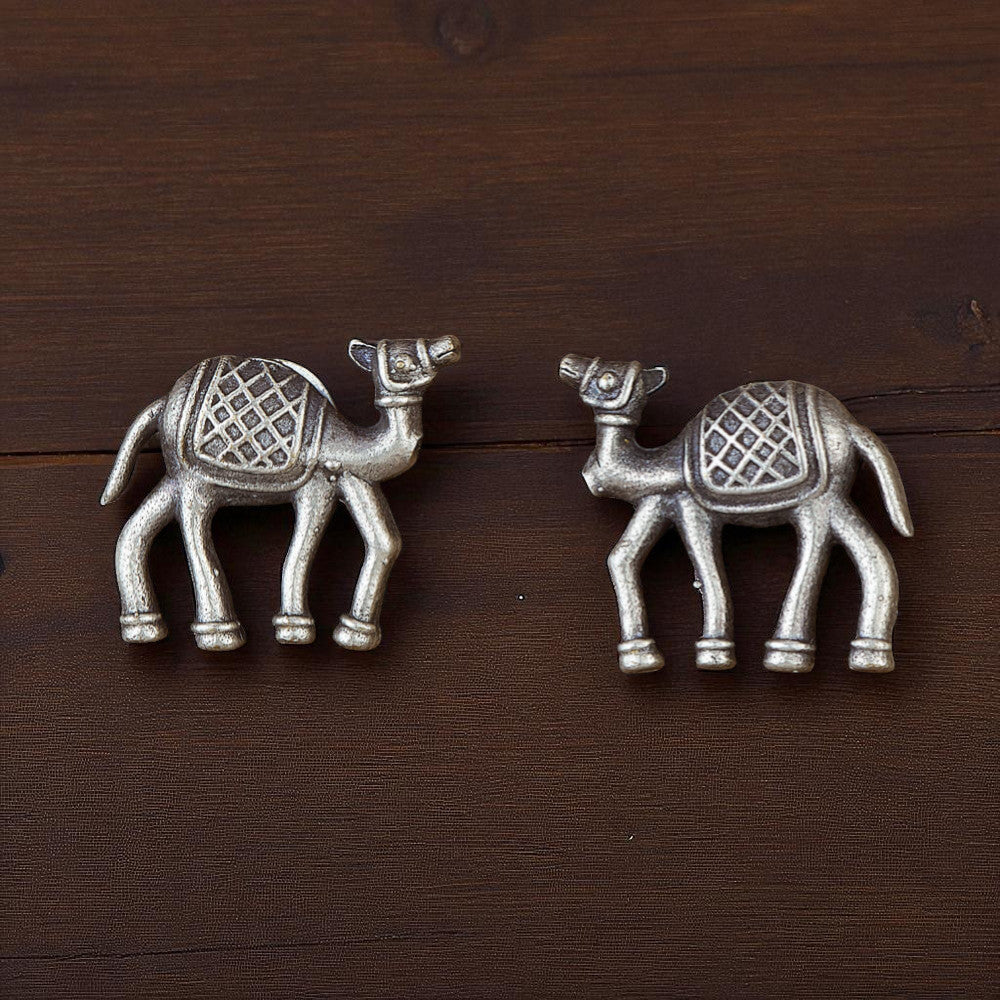 Silver Oxidised Camel Design Antique Brass Stud Earrings