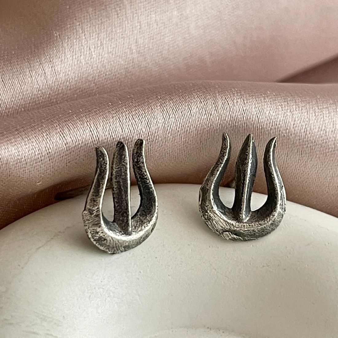 Silver Oxidised Lord Shiva's Trishul Stud Earrings