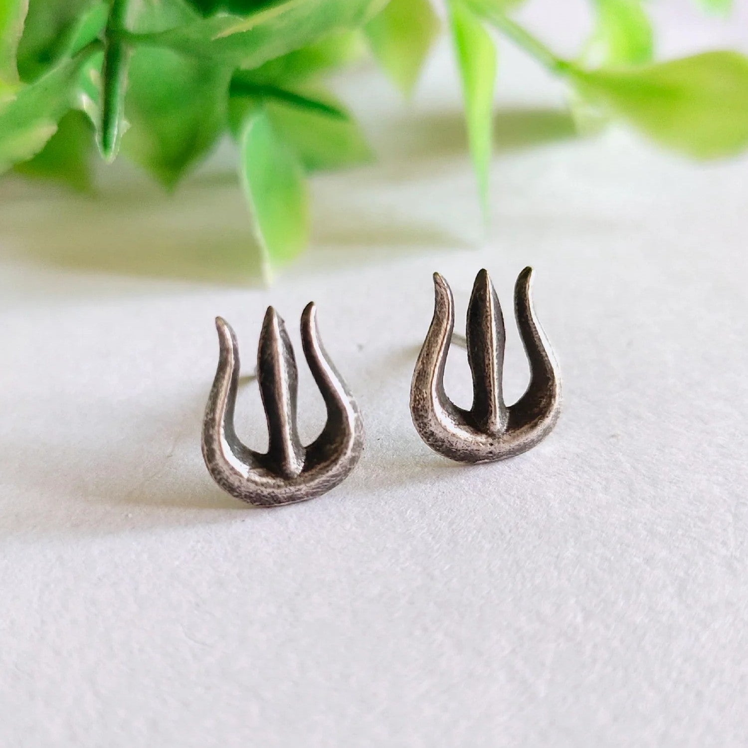 Silver Oxidised Lord Shiva's Trishul Stud Earrings
