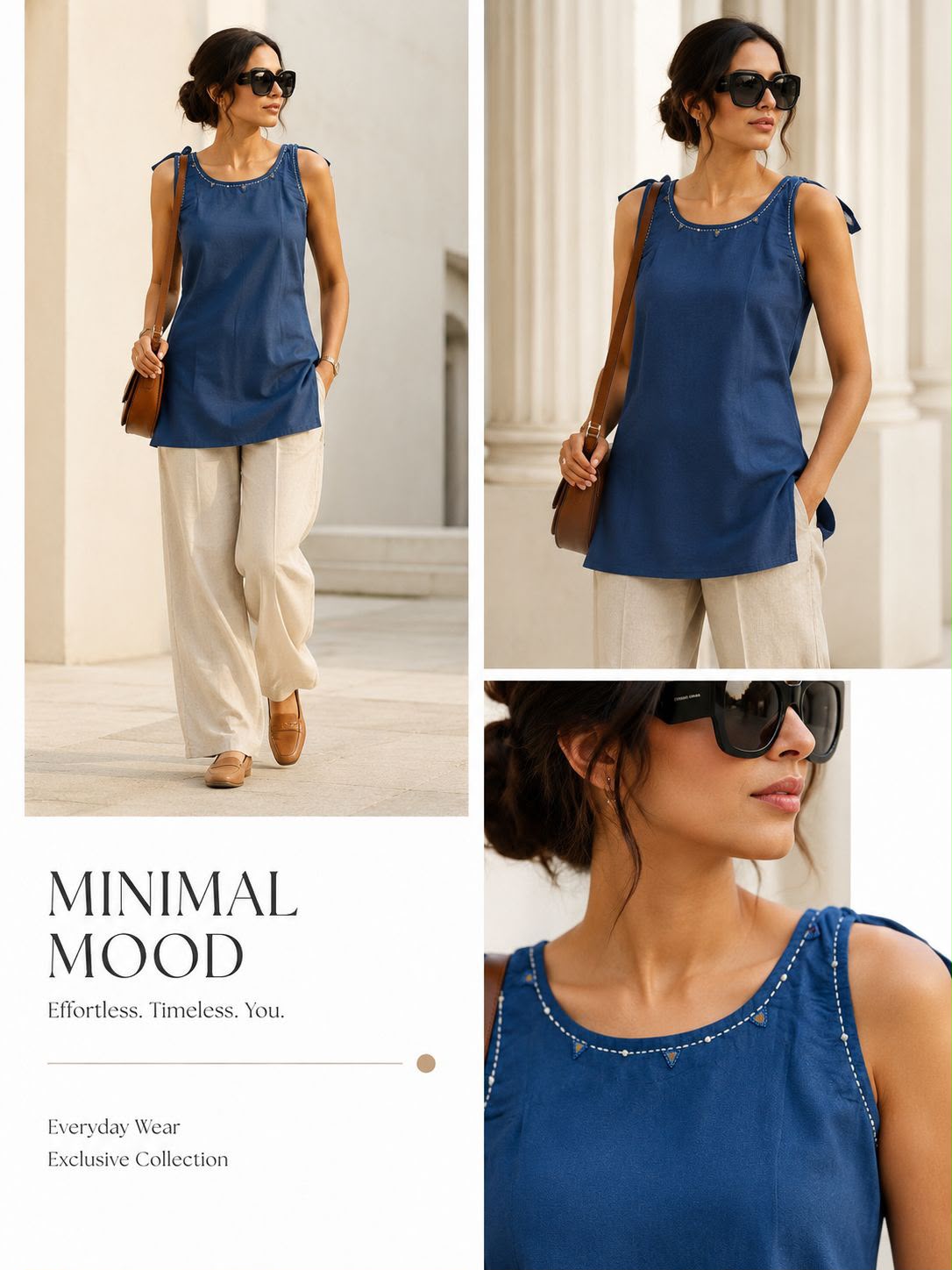 Solid Blue Dhabu Cotton Workwear Top