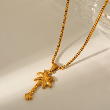 Solid Gold-Plated Waterproof Coconut Tree Pendant Necklace