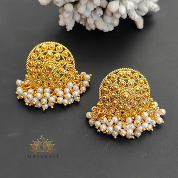 South Indian Circular Pearl Stud Earrings, Masakali Gold-Toned Guttapusalu Tops Earrings For Women (MKAN1016)