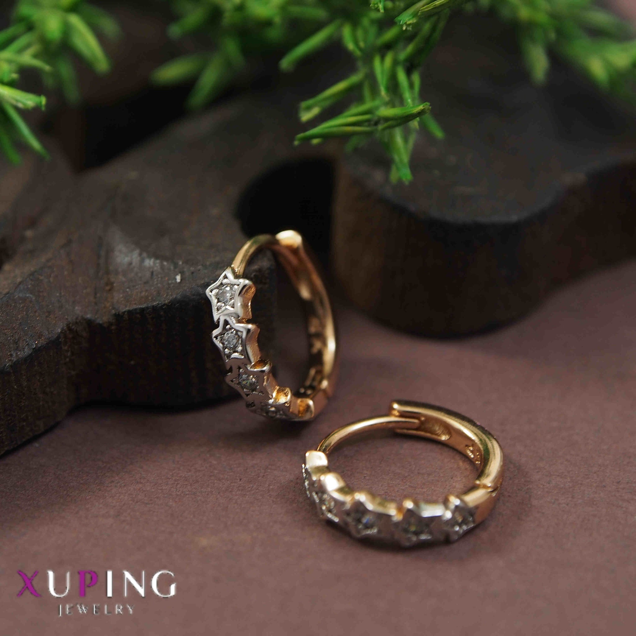 Star-Loop Earrings, Gold Plated Hoop Earrings, Universal Stars Huggie Earrings (MTAR1071)