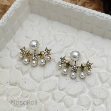 Star Stud Pearl Earrings, Gold-toned Korean Jewelry (MMIN1008)