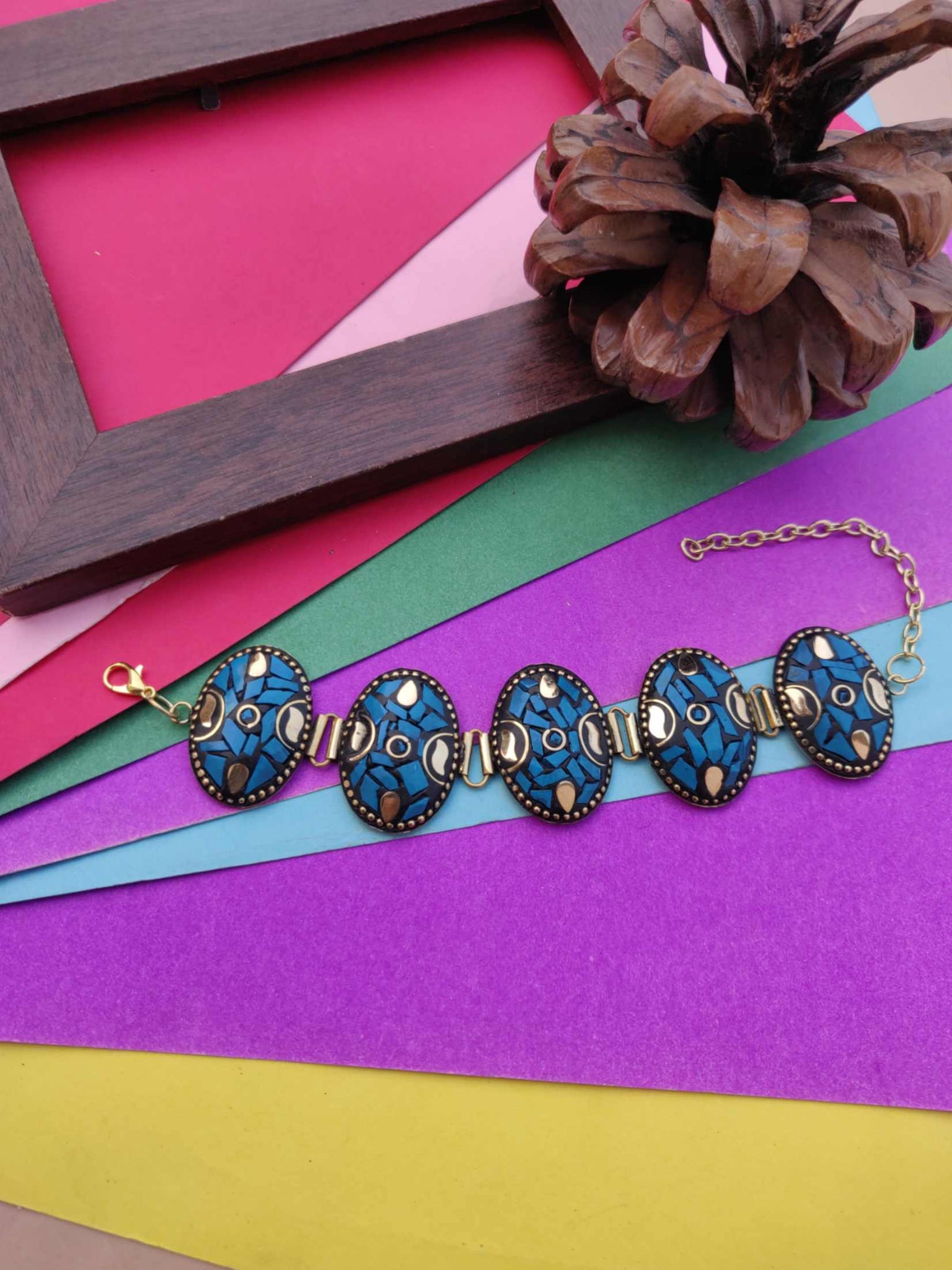 Tibetan Style Laq Work Bracelet, Brass Metal Free Size Bracelet For Women & Girls (MKMH1028)