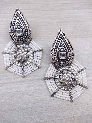 Traditional Pearl & Stone Studded Earrings, Silver-toned Indian Partywear Earrings For Women (MKMH1026)