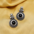 Trishula With Damru Shape Earrings, Monalisa Black Stone Studded Antique Earrings For Women