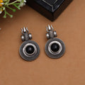 Trishula With Damru Shape Earrings, Monalisa Black Stone Studded Antique Earrings For Women