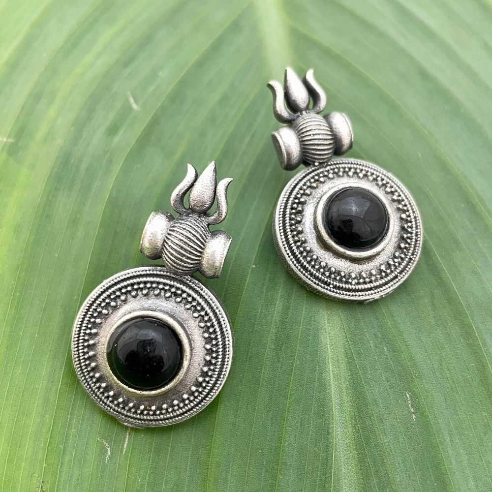 Trishula With Damru Shape Religious Stud Earrings