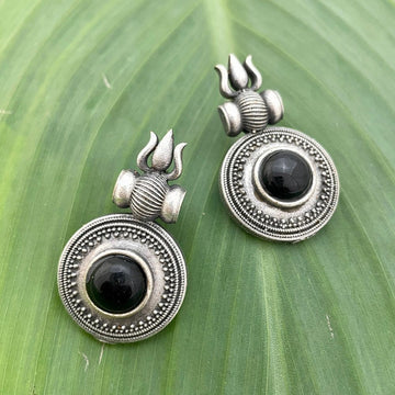 Trishula With Damru Shape Religious Stud Earrings