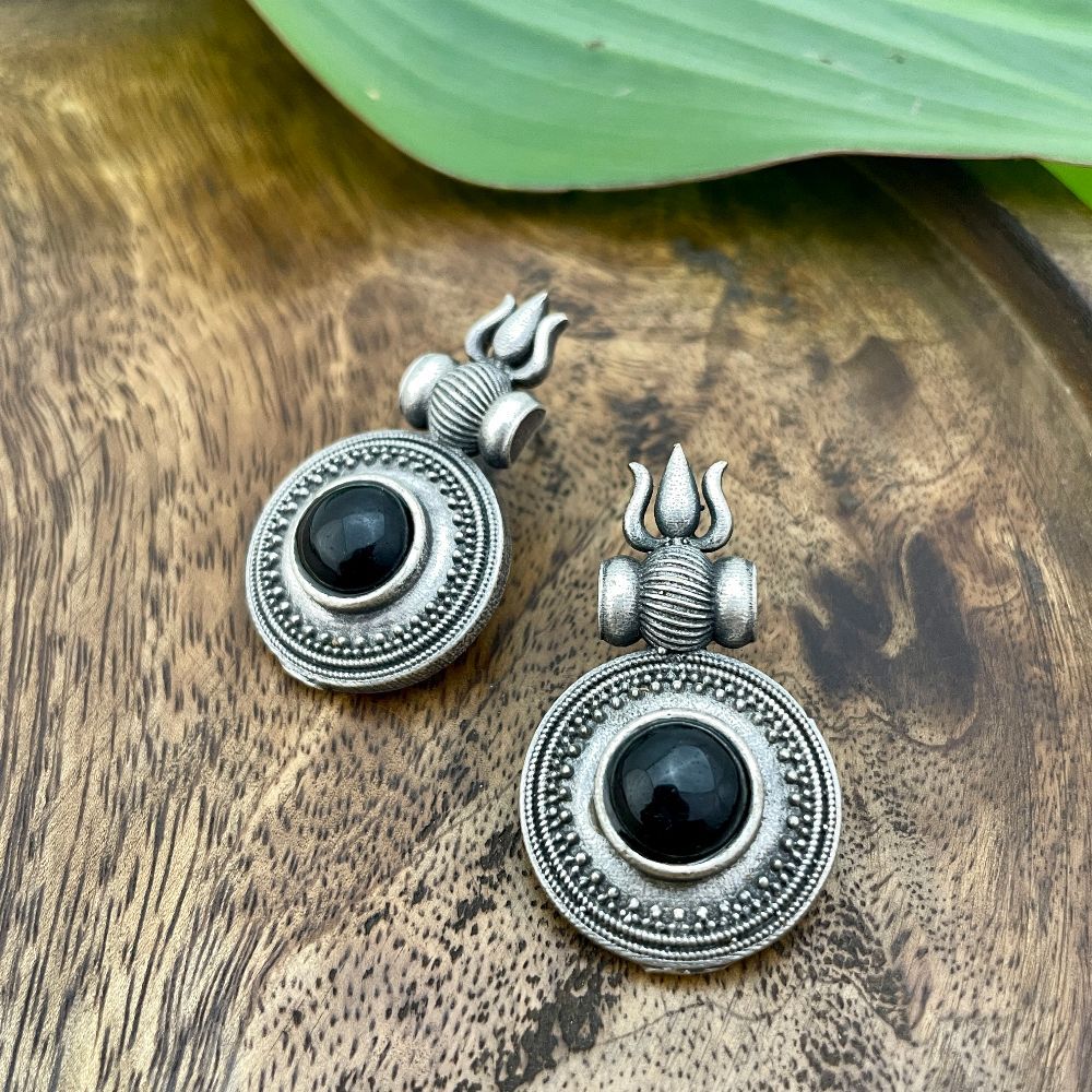 Trishula With Damru Shape Religious Stud Earrings