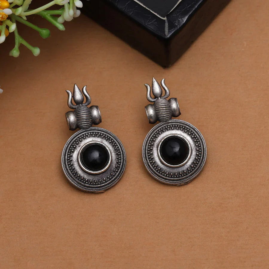 Trishula With Damru Shape Religious Stud Earrings