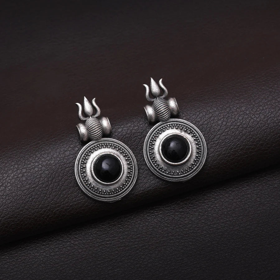 Trishula With Damru Shape Religious Stud Earrings