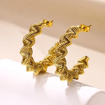 Twisted C-shaped Earrings, Spiral Hoops Earrings, Gold-plated Anti-Tarnish Earrings