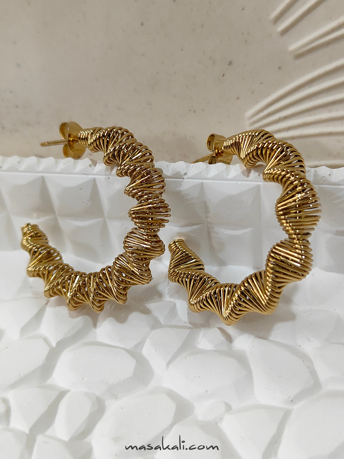 Twisted C-shaped Earrings, Spiral Hoops Earrings, Gold-plated Anti-Tarnish Earrings