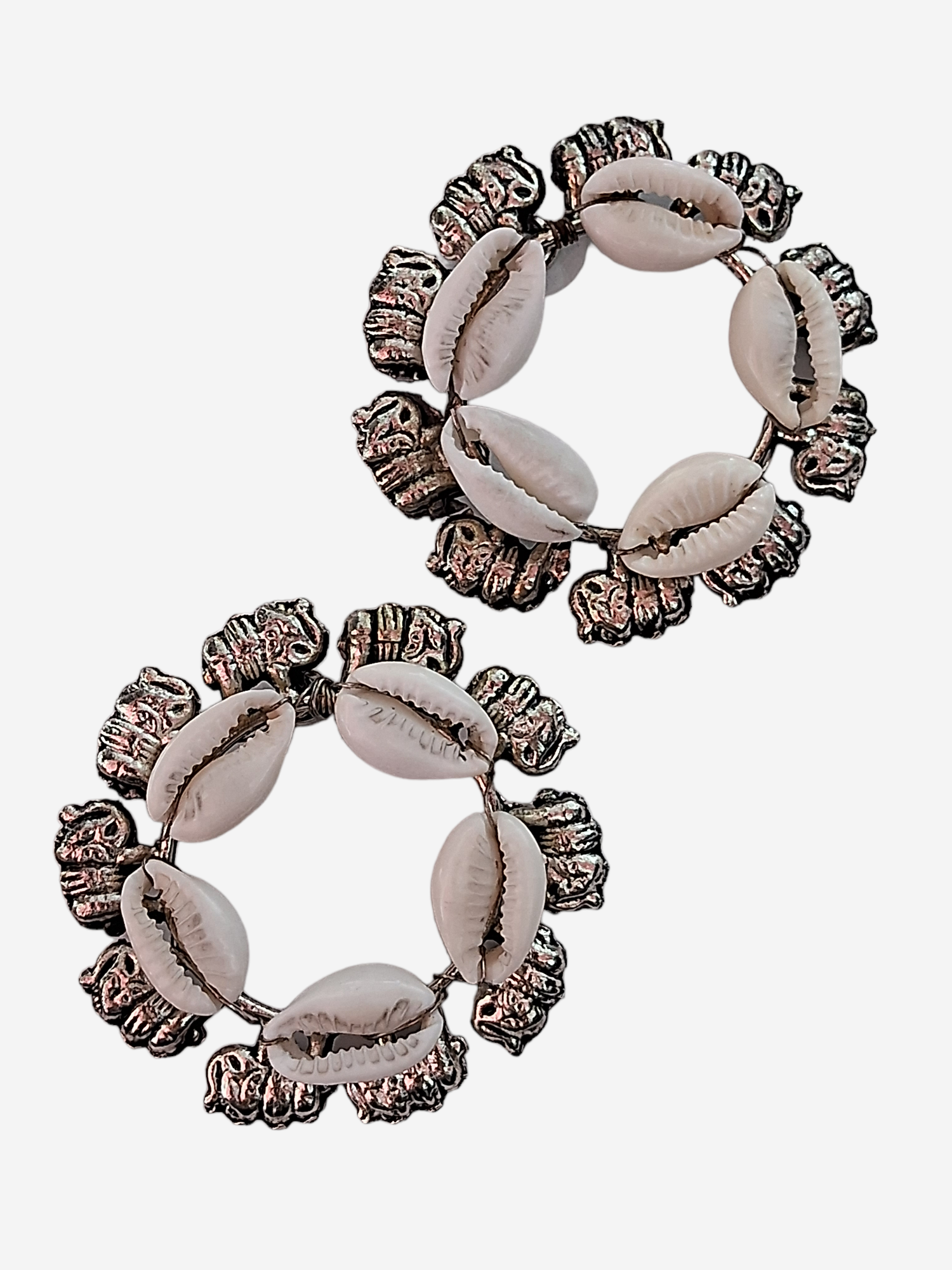 White Cowrie Shell, Elephant Design Earrings (MTAR1001)