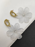 White Floral Earrings, Acrylic Flower Petal Dangle Earrings Cute Jewellery