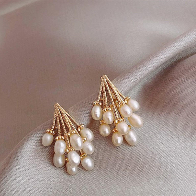 White Pearl Tassel Korean Drop Earrings