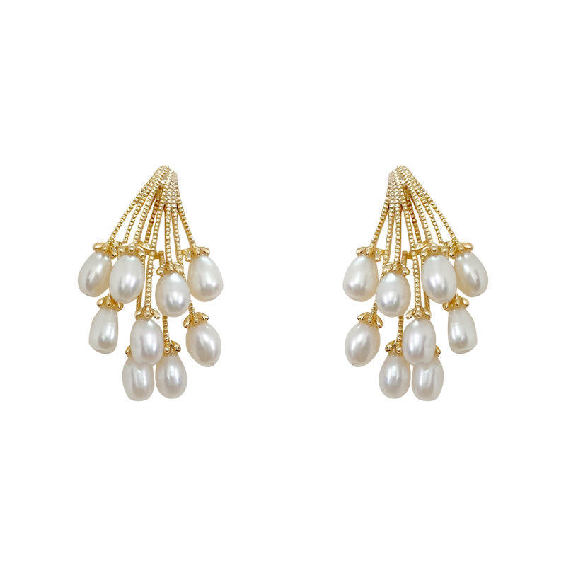 White Pearl Tassel Korean Drop Earrings