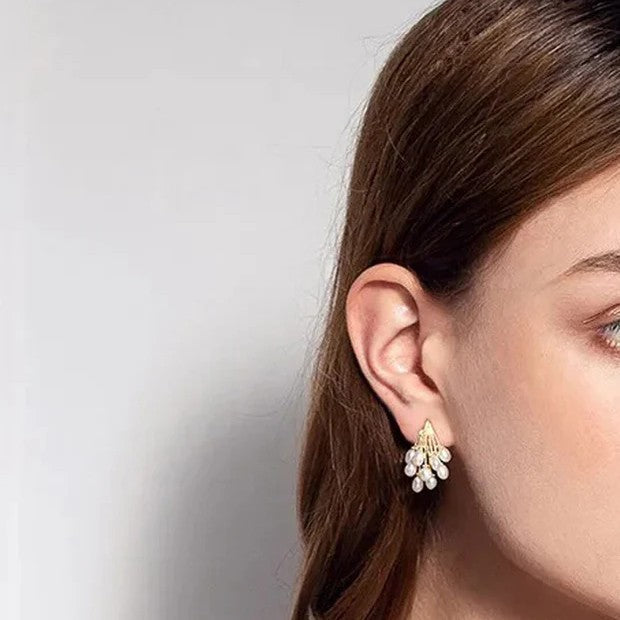 White Pearl Tassel Korean Drop Earrings