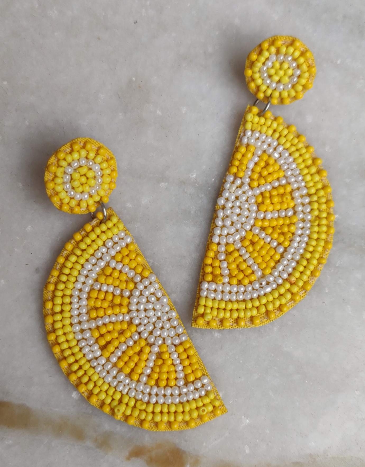 Zesty Lemon Drop Earrings, Embroidered Orange Slice Quirky Earrings For Women