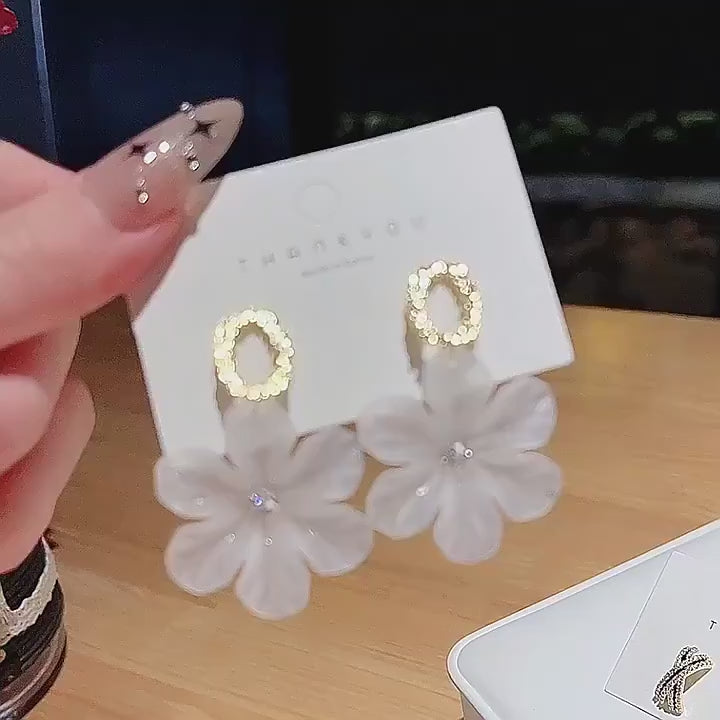 Masakali White Flower Petal Korean Dangle Earrings