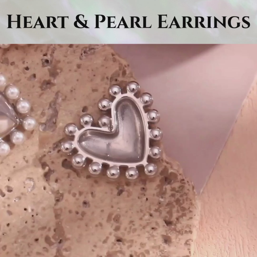 18K Gold-Plated Heart-Shaped Pearl-Embellished Stud Earrings