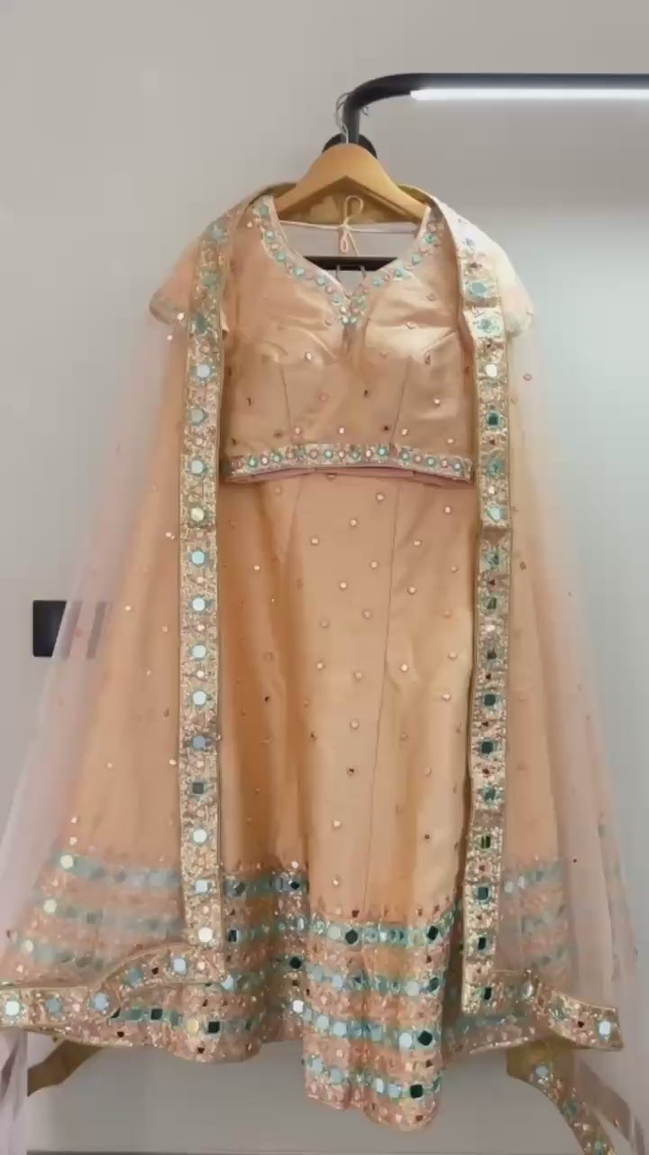 Alizeh Soft Peach Mirror-Work Lehenga Set